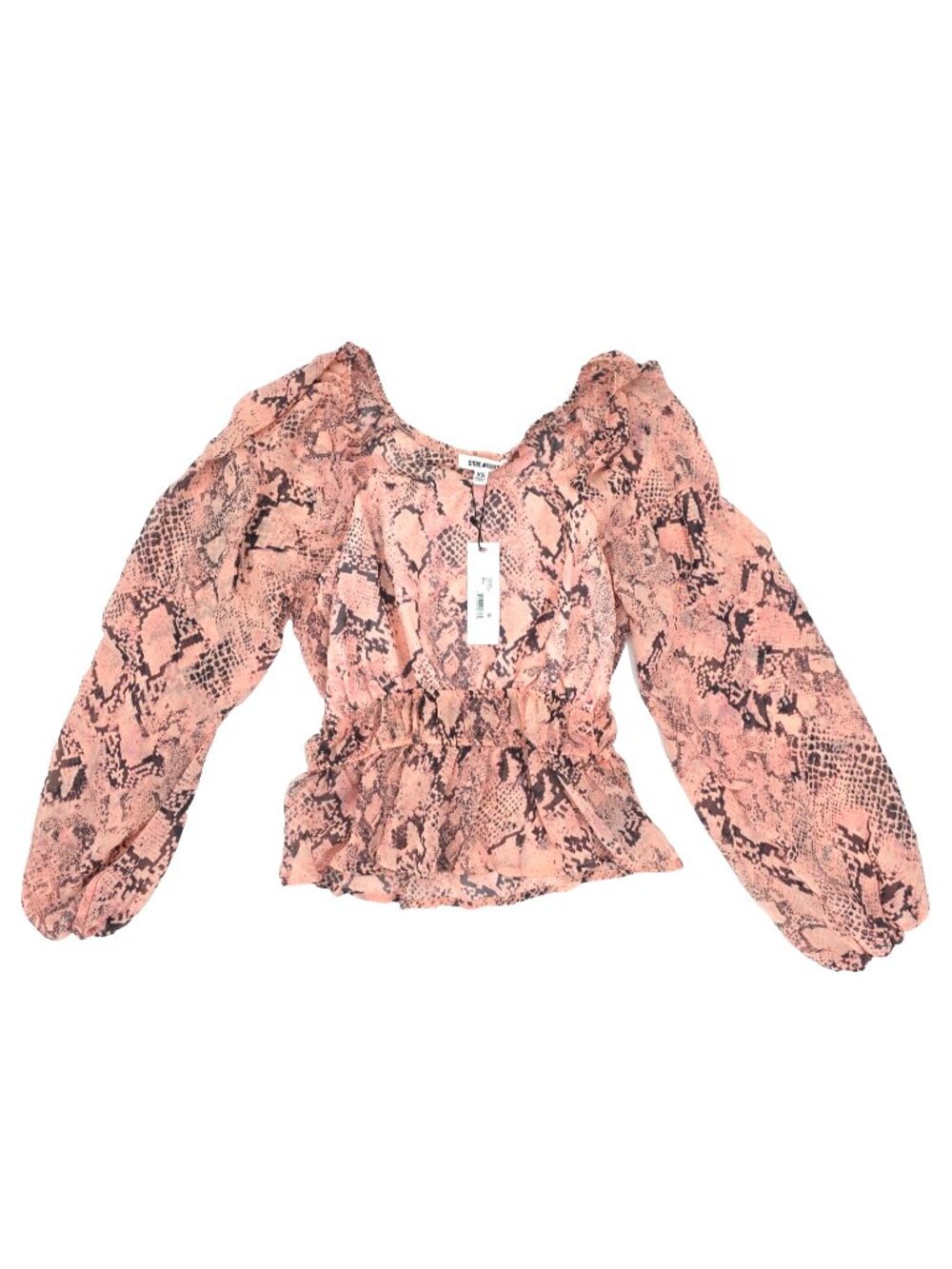 Steve Madden Blouse Top Womens Size XS Pink Snake Print Square Neck Chiffon